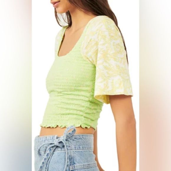 Free People, Marigold Square Neck, Floral Print Smocked Top, Size XL - Picture 5 of 13